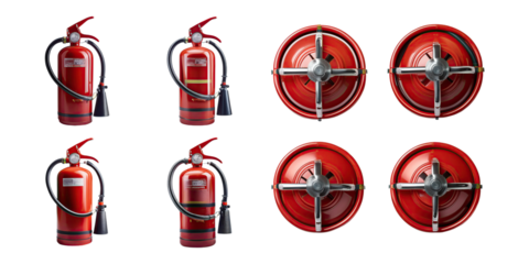 Fire Extinguishers and Safety Equipment Collection, PNG collection, set bundle, isolate on transparent or white background