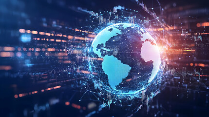 Obraz premium Blue And Pink Digital 3D Globe Rendering With Data Streams In Futuristic Technology Background