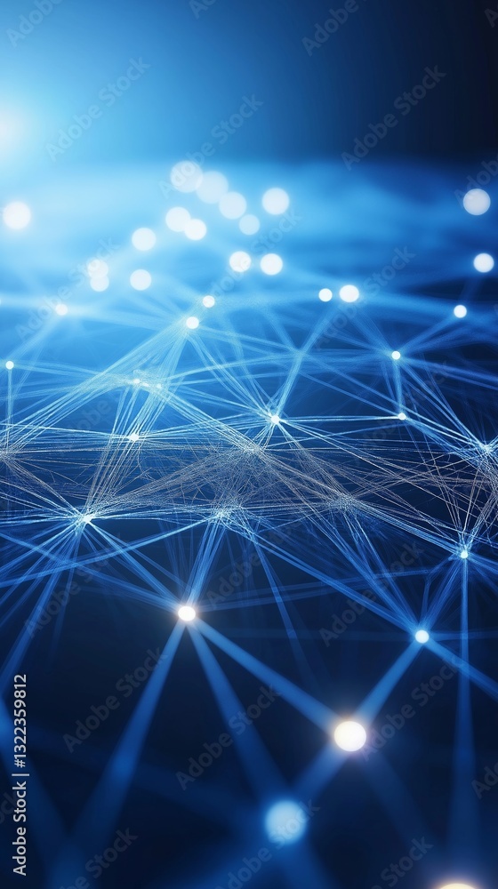 Poster abstract representation of a blue network with interconnected lines and glowing dots, symbolizing te