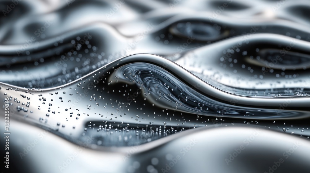 Poster abstract metallic liquid surface with droplets.
