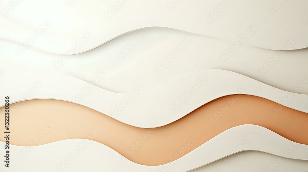 Poster abstract wavy layered paper background in white and peach colors creating modern minimal geometric p