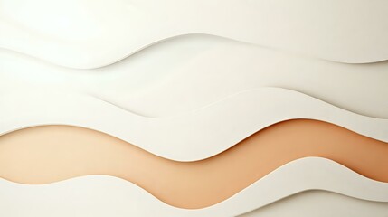 Abstract wavy layered paper background in white and peach colors creating modern minimal geometric pattern with soft shadows and depth effect.