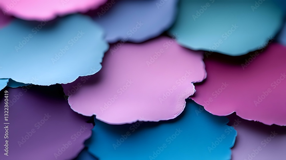 Poster overlapping paper circles in vibrant pink, purple, and turquoise create dynamic layered pattern with