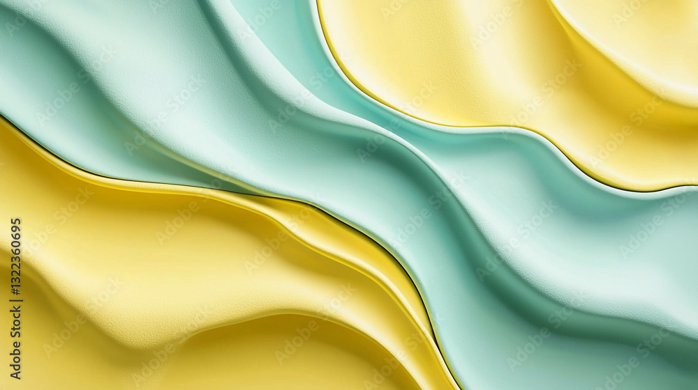 Poster abstract yellow and mint green wavy background texture design art soft curve waves fluid color style