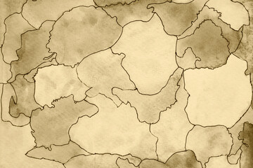 Abstract watercolour map-like pattern with organic shapes and neutral tones