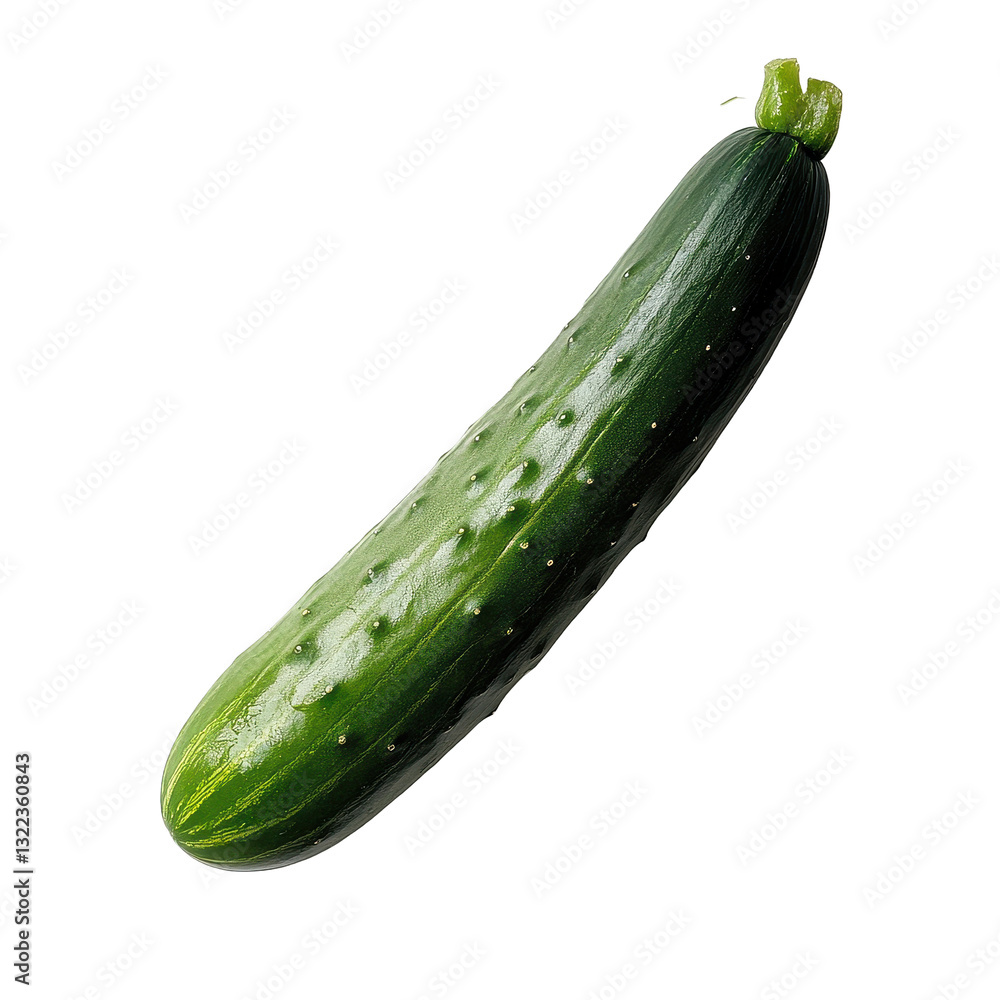 Poster fresh cucumber on a clean transparent background showcasing its color and texture details vividly, c