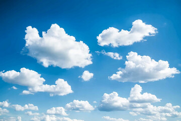 Fototapeta premium Beautiful fluffy white clouds float in a vibrant blue summer sky background image day air view scene