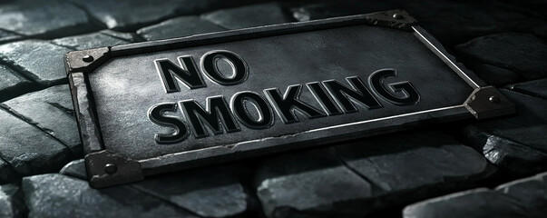 Dark stone no smoking sign displayed on pavement