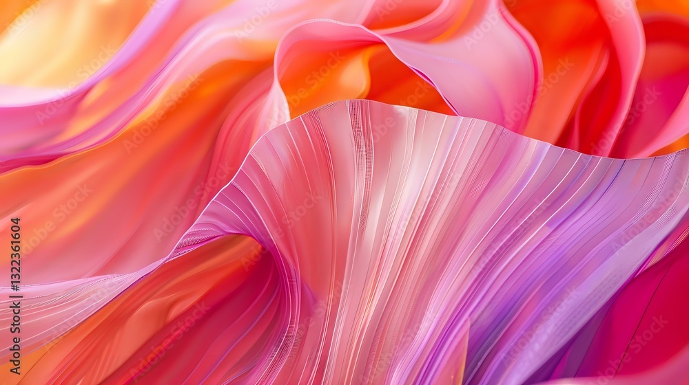 Poster vibrant flowing waves in coral pink, orange and purple create dynamic abstract background with smoot