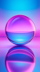 A colorful glass orb reflecting vibrant pink and blue hues on a smooth surface. Concept of modern design and abstract art.