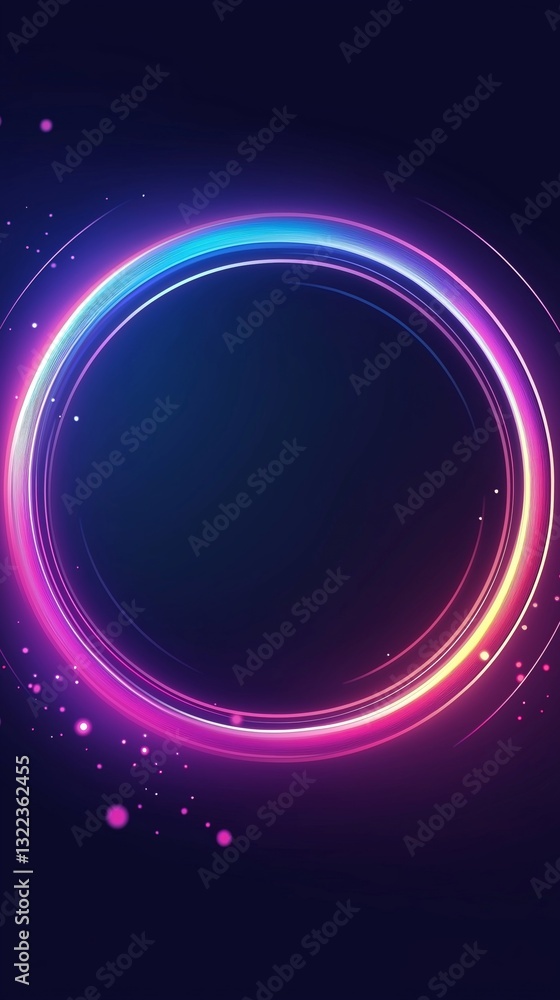 Poster an abstract circular frame illuminated with vibrant colors on a dark background. concept of modern d