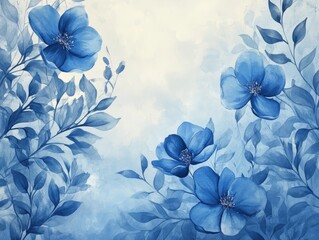 Beautiful Clean Lines Floral Watercolor Blue Background Image with Abstract Shapes and Colors