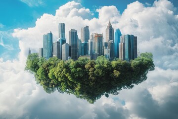 Obraz premium An upcoming sustainable urban area characterized by low CO2 emissions, functioning in a cloud-based framework