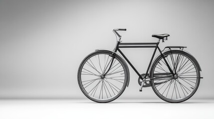 Fototapeta premium A sleek black bicycle, its frame gleaming under the spotlight, stands majestically on a pristine white backdrop, its presence a symbol of freedom and tranquility.