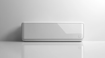 Fototapeta premium A stark white air conditioner unit, its sleek design and minimalist aesthetic accentuated against a pristine white canvas, stands poised for its role in regulating the temperature, its silhouette