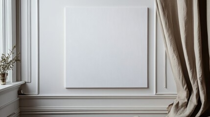 Fototapeta premium A pristine white canvas, adorned with a frame that invites the viewer to insert their own image or text, creating a dynamic composition that seamlessly integrates into various creative endeavors.