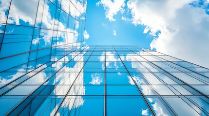 Obraz premium Glass Building Reflecting Sky with Clouds Modern Architecture Design