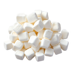 A pile of white airy marshmallows that can be added to coffee, cocoa, roasted over a fire and eaten for dessert, isolated on a transparent background