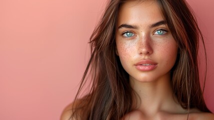 Obraz premium Beautiful Haired Woman Posing for Cosmetics Product Portrait Photography Shot
