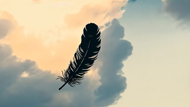 Schwarze Feder schwebt durch den Himmel