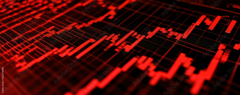 Poster a close-up shot of a financial graph on a computer screen with red lines depicting the stock market.