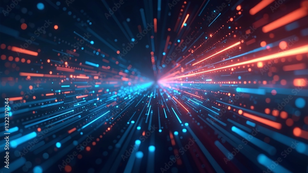Poster abstract light stream effect in blue and red color palette