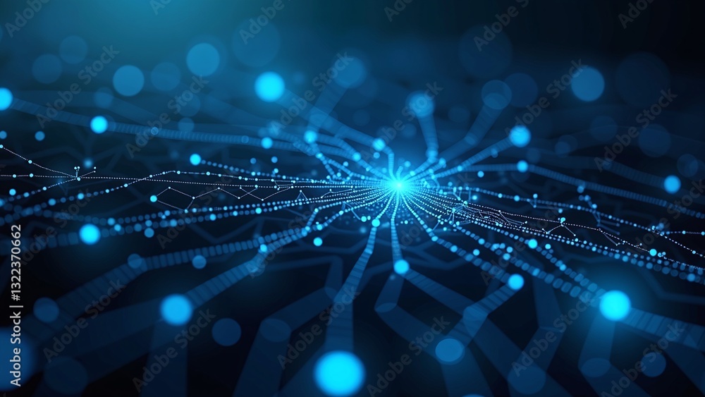 Fototapete Abstract Digital Connection Network with Bright Blue Nodes and Lines