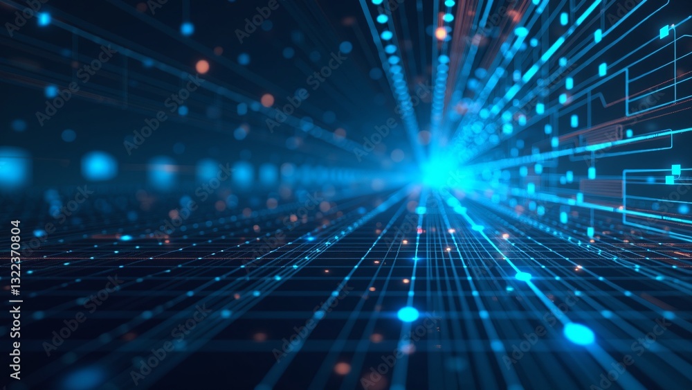 Aufkleber abstract digital background with lines and dots in blue and cyan