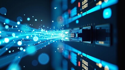 Fototapeta premium Digital Network Technology with Data Flow and Connection Nodes
