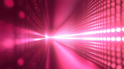 Obraz premium Abstract pink light tunnel with glowing dots.