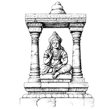seated deity stone temple black and white clip art preview