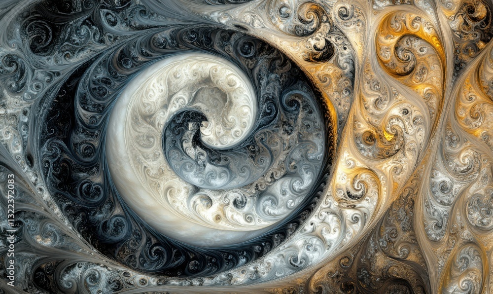 Poster abstract fractal pattern with yin yang symbol