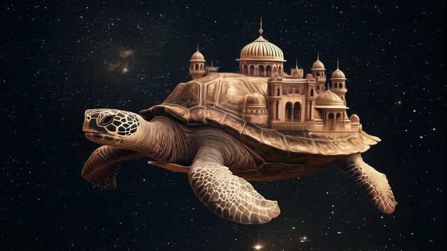 Cosmic Tortoise Carrying a City of Domes