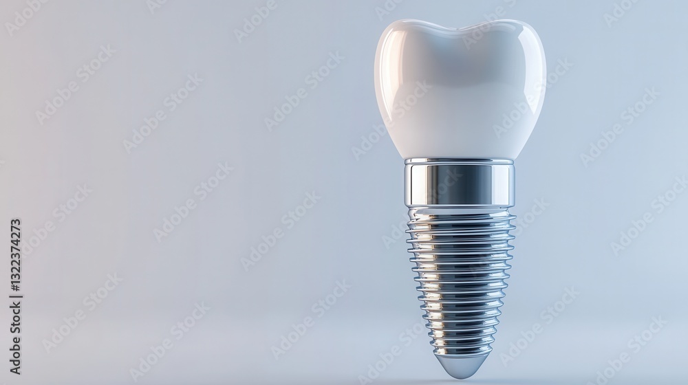 Poster floating titanium dental implant with sleek metallic background enhancing precision and high-tech ae