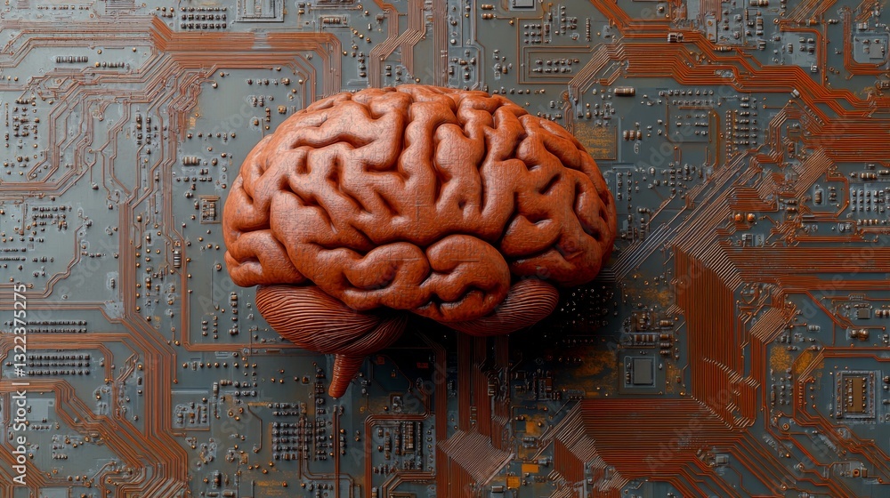 Poster brain-computer interface idea set against a high-tech circuit backdrop