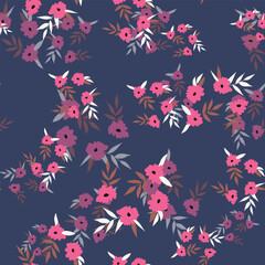 Fototapeta premium Seamless blooming floral pattern based on hand drawn art ornaments. Colorful flowers on color background. Vector illustration. Simple minimalistic pattern for fabric, textile.