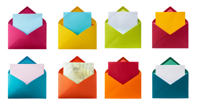 Colorful Envelopes Set for Creative Mail or Invitation Design, isolated on transparent background - Powered by Adobe