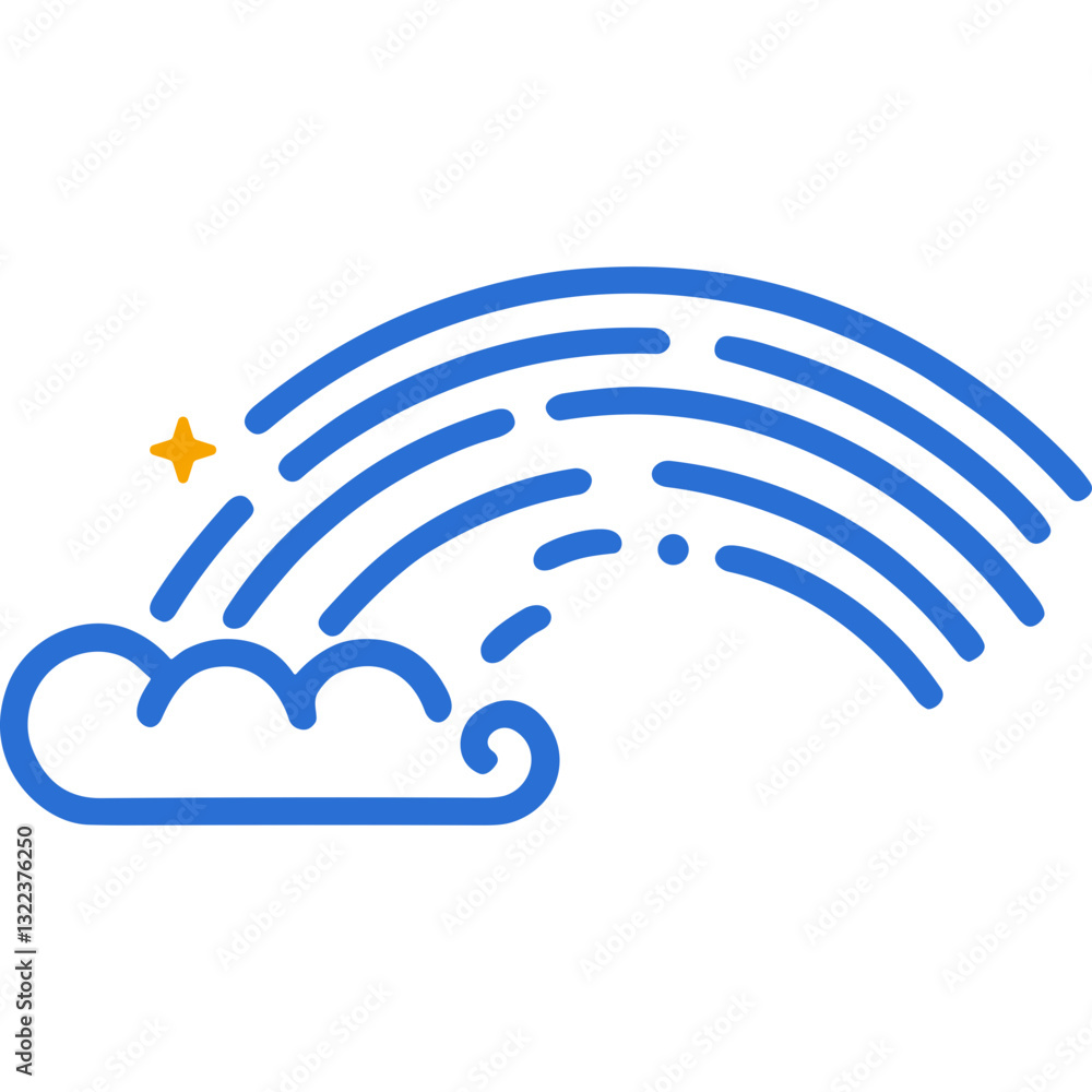 Poster abstract blue rainbow waveform design with cloud and star graphic. rainbow waveform design features 
