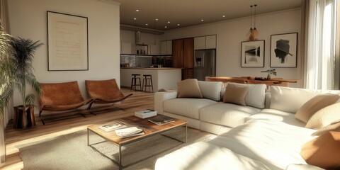 A well furnished and lighted modern open living room space