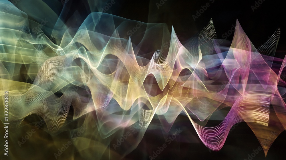 Wall mural abstract depiction of diffraction highlighting symbolic waveforms geometric shapes for wave bending 