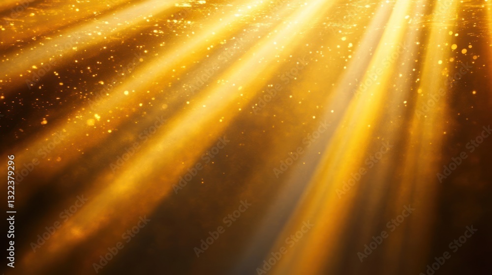 Poster golden rays of light shining through sparkling particles.