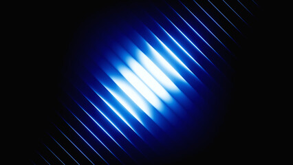 3d render. Abstract geometric background. Blue neon diagonal lines. Ribbed glass wallpaper