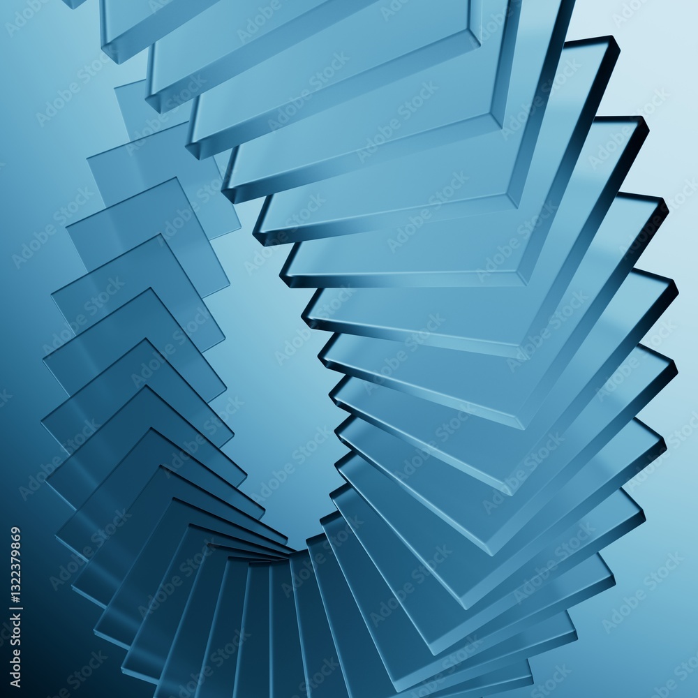 Poster 3d rendering. abstract monochrome geometric background. a curved row of flat square glass elements, 