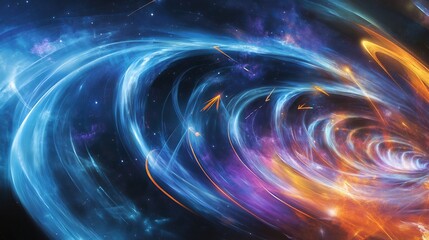 Obraz premium Abstract depiction of gravitational lensing showcasing dynamic curves symbolic arrows for light bending in spacetime