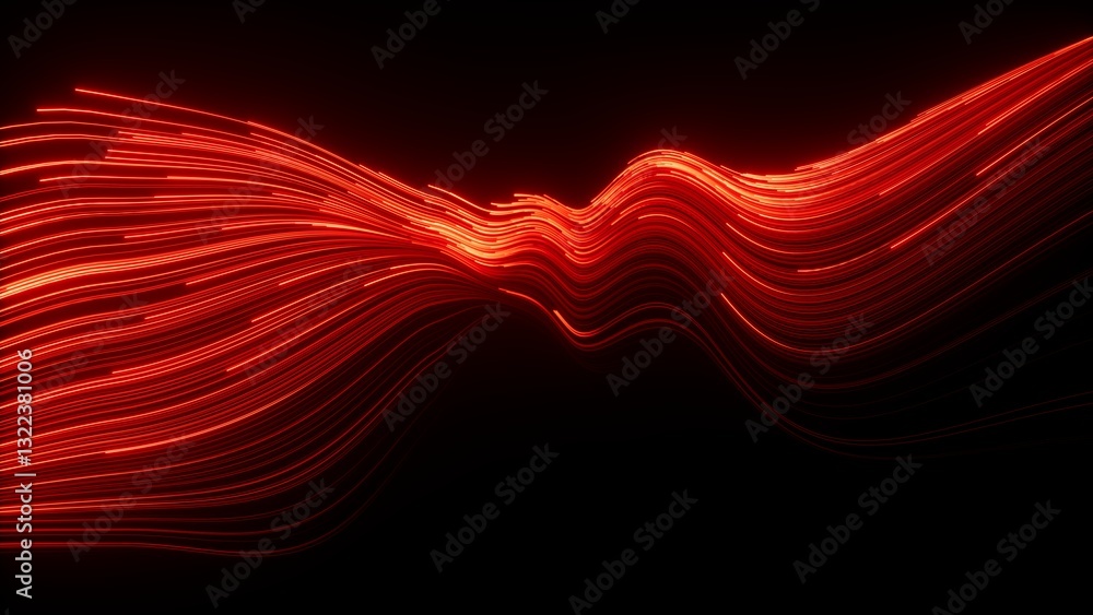 Canvas Prints 3d render. abstract wavy red neon lines isolated on black background
