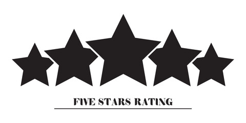 Five stars customer product rating review icon, black five starts rating review illustration for web and app. Vector