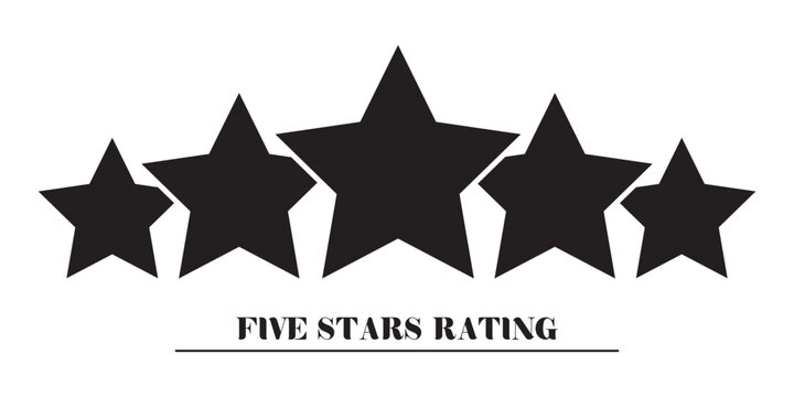 Five stars customer product rating review icon, black five starts rating review illustration for web and app. Vector