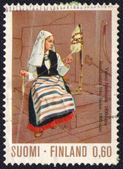 National Costumes-1973 series. Farmer's Wife from Jaaski, Karelia (19th Century) is depicted on a...