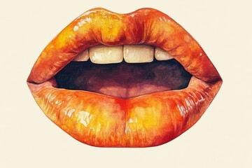 Cheerful Watercolor Drawing of a Smiling Open Mouth and Lips
