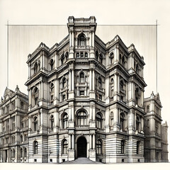 Hand-Drawn Architectural Sketch of a Classic European Cathedral